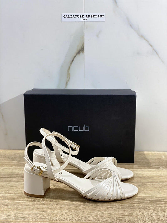 NCUB Sandalo Donna Modello Stefy  Pelle Bianco  Off Luxury Woman Sandal 40