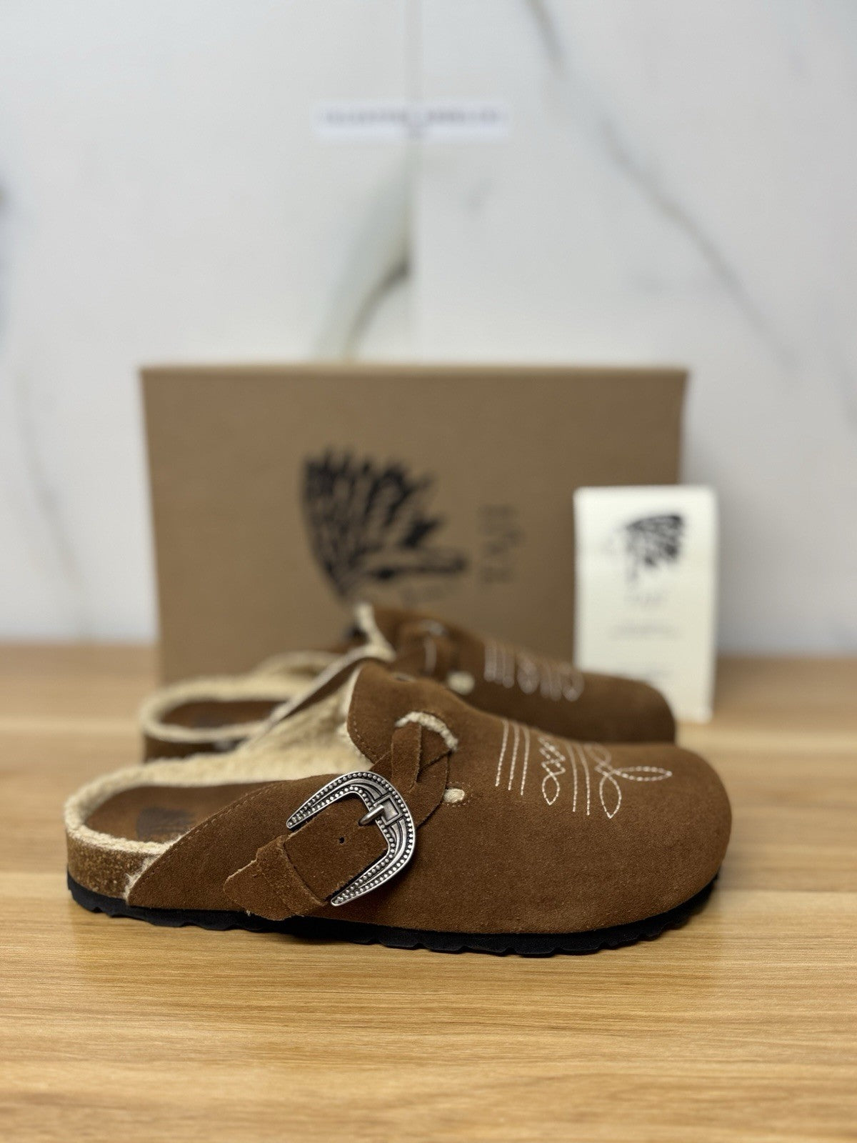 Taji Sabot Texano Pelliccia Interna Casual Suede Tabacco Donna 37