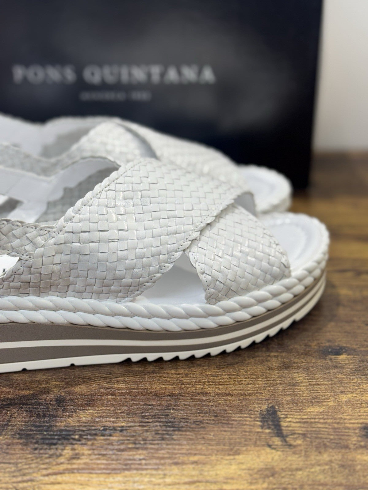 Pons Quintana Sandalo Milan Donna   Pelle Bianco    Handmade Con Zeppa 40