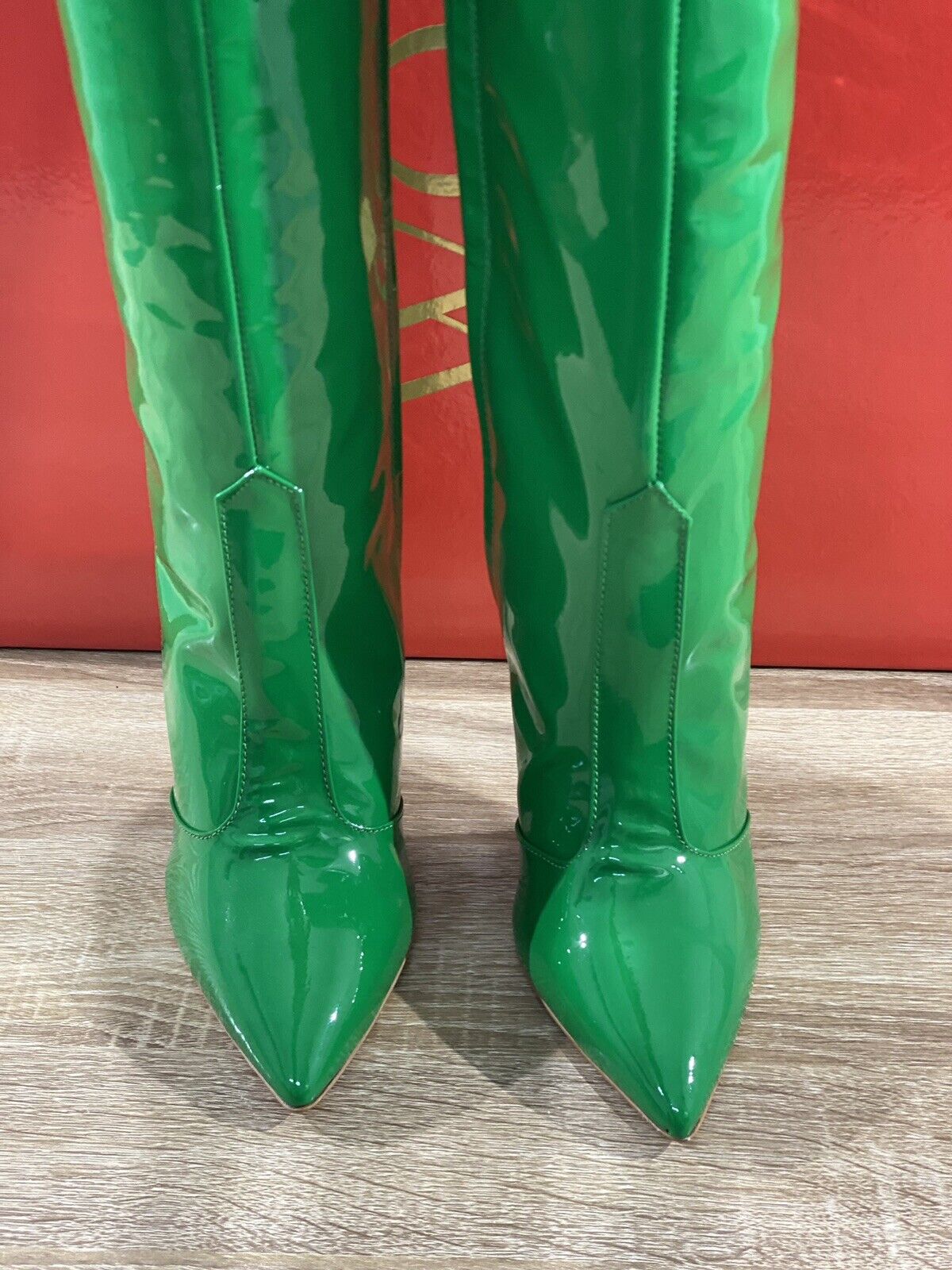 WO MILANO Stivale donna vernice pelle verde casual boot tacco 37