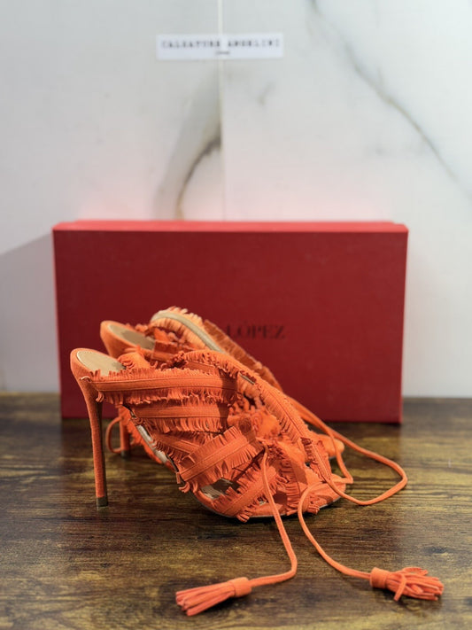 Pura Lopez Sandalo Donna Pelle Arancio  Casual Sandal 36