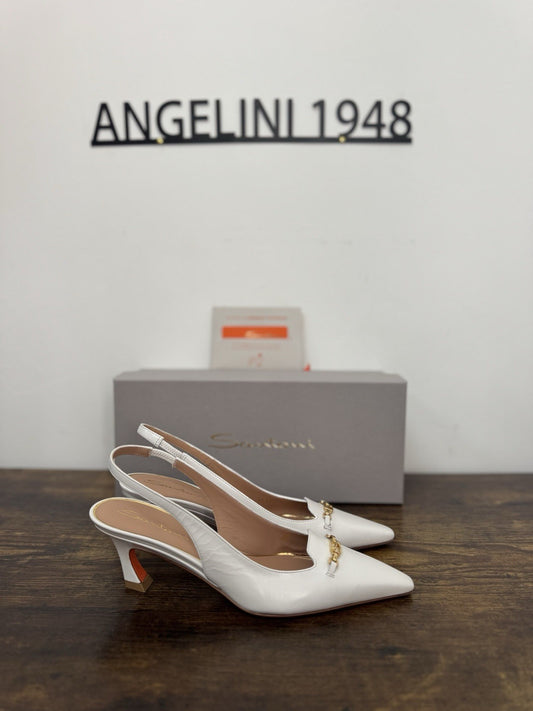 Santoni Sandalo  Sling Back Pelle Bianca  Luxury Santoni Woman Shoes 36