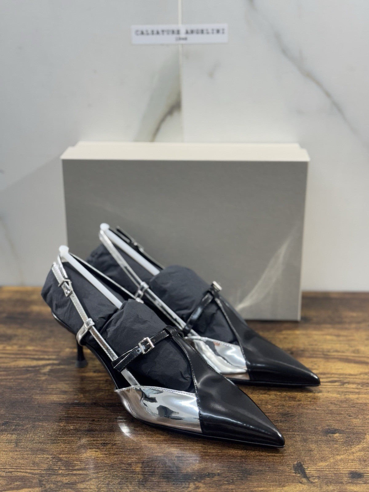 Sergio Levantesi Décolleté Pelle Nero Argento Luxury Made In Italy Donna 41
