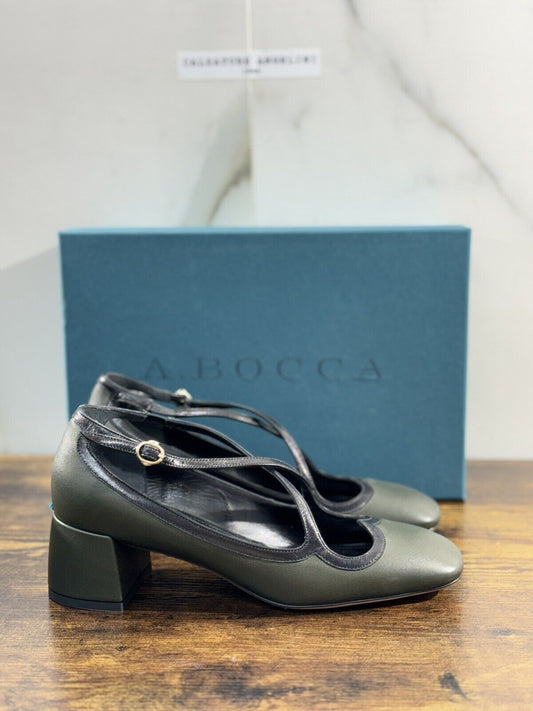 A.Bocca Two For Love Scarpa Donna Pelle   Verdone   Con Tacco Luxury Handmade 37