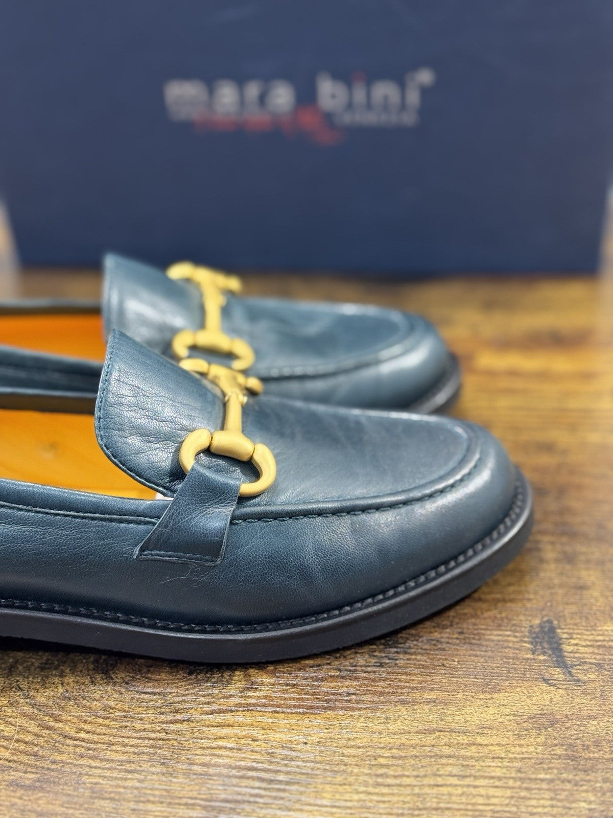 Mara Bini Mocassino  Donna Pelle Petrolio  Handmade Sacchetto Fondo Vibram 36.5