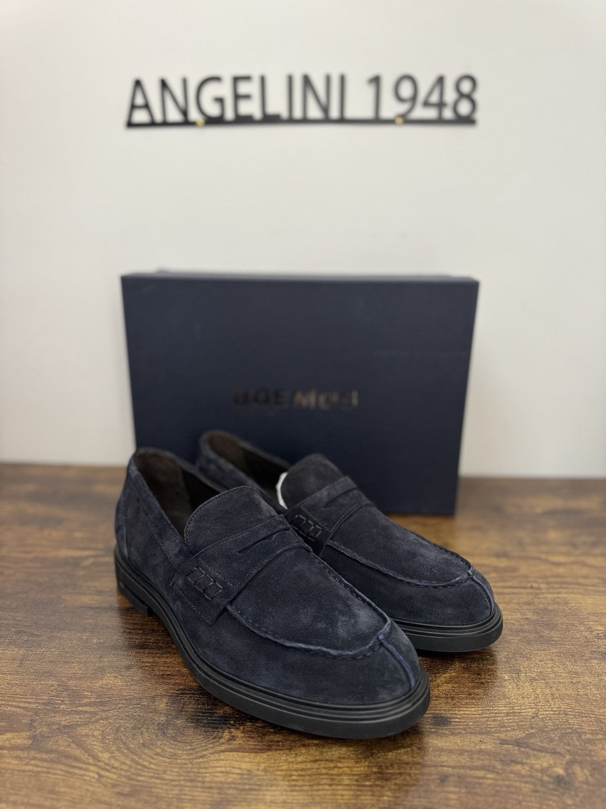 Boemos Mocassino Suede Blu    100% Made In Italy Casual  Uomo 44