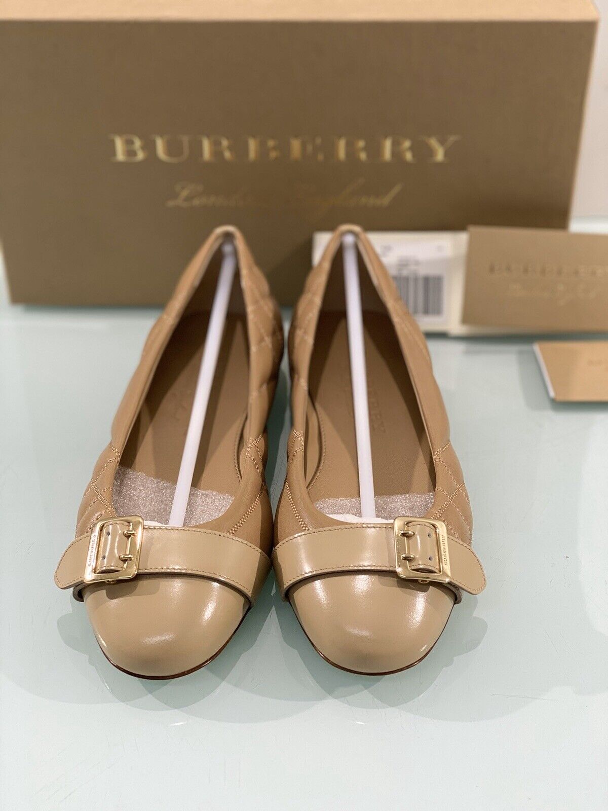 Ballerina Burberry Donna Avon Hsc In Pelle Beige Fondo Cuoio 35 Luxury Burberry