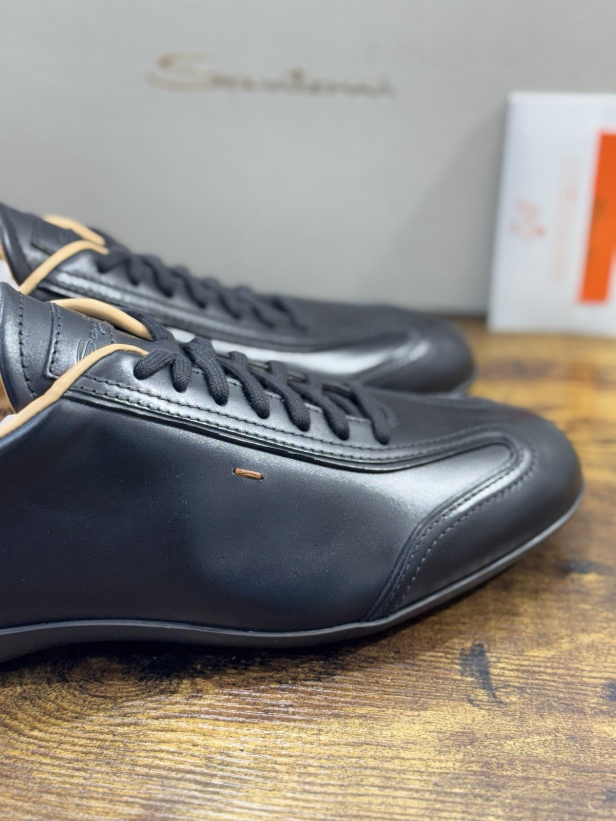 Santoni Sneaker Racer Pelle Nera    Luxury Santoni Scarpe Uomo 42.5