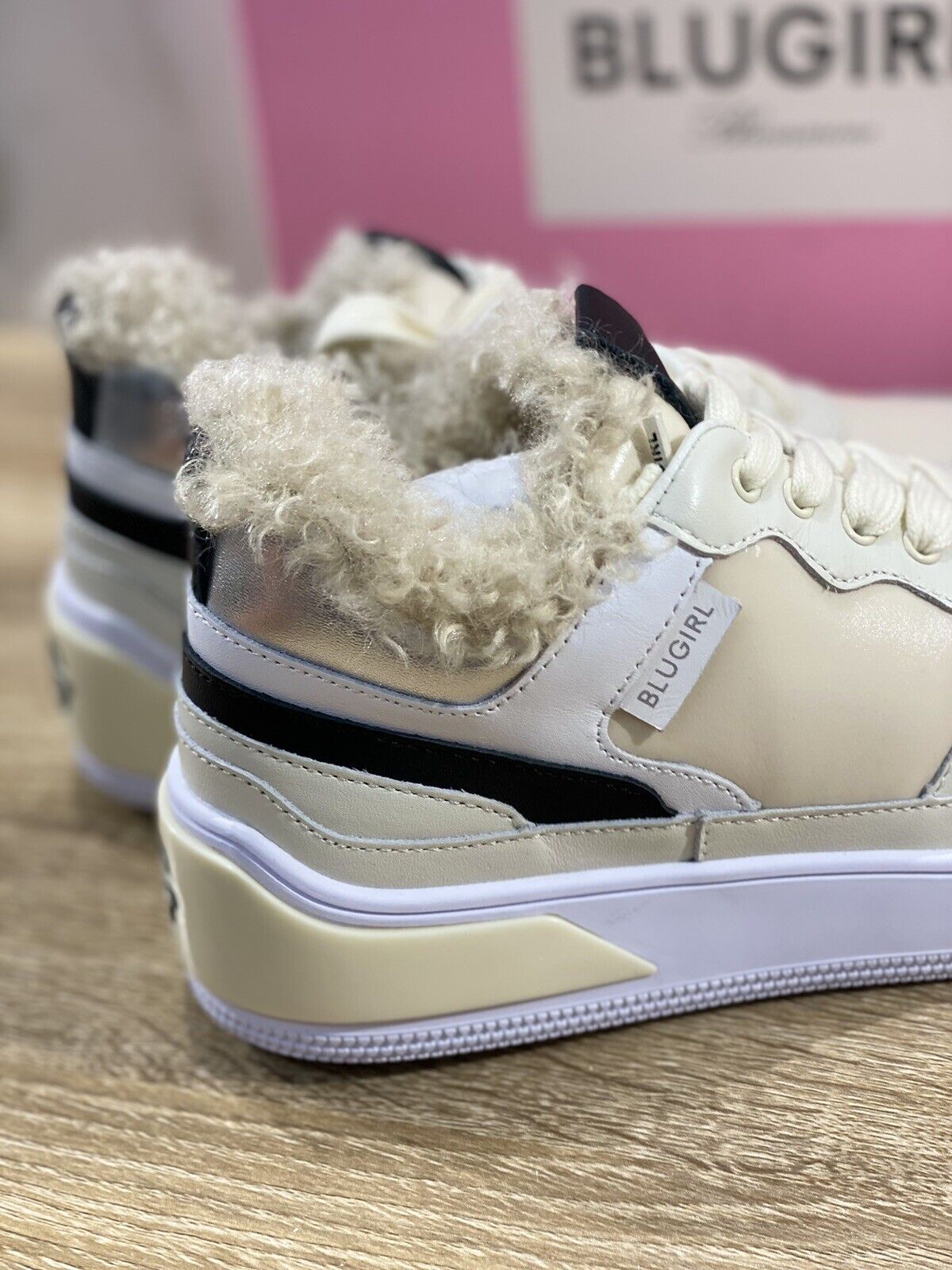 Blugirl Blumarine Donna sneaker Wow Pelle White Fur Inside casual shoes woman 37