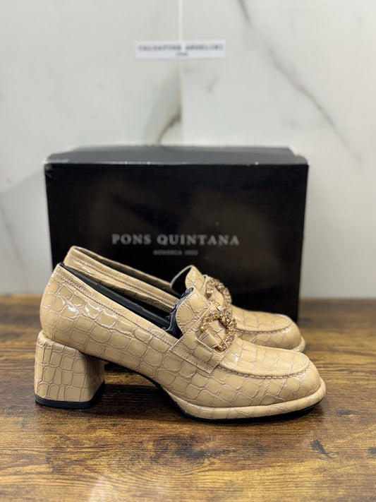 Pons Quintana Mocassino Donna Pelle Beige  Con Tacco  Casual Loafer 40
