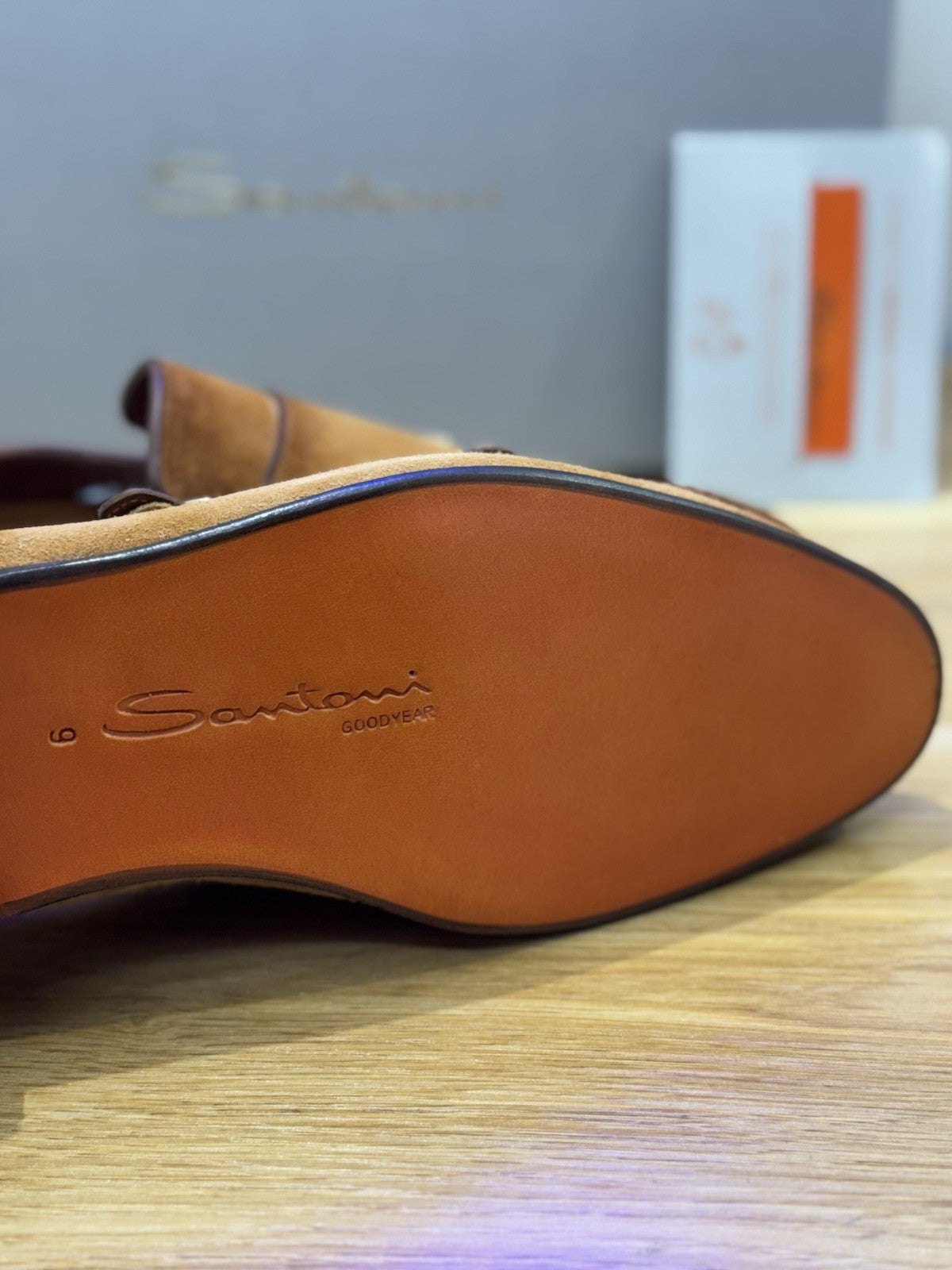 Santoni Mocassino Double Buckle  Goodyear Suede Cuoio  Luxury Santoni Uomo 43