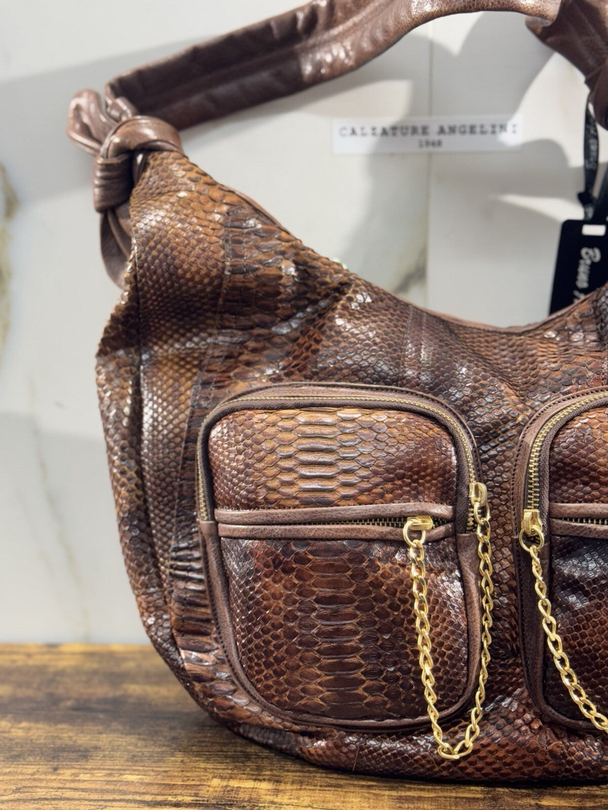 Bruno Amaranti Borsa Donna In Vero Pitone Luxury Craftmanship Bag Woman Marrone 