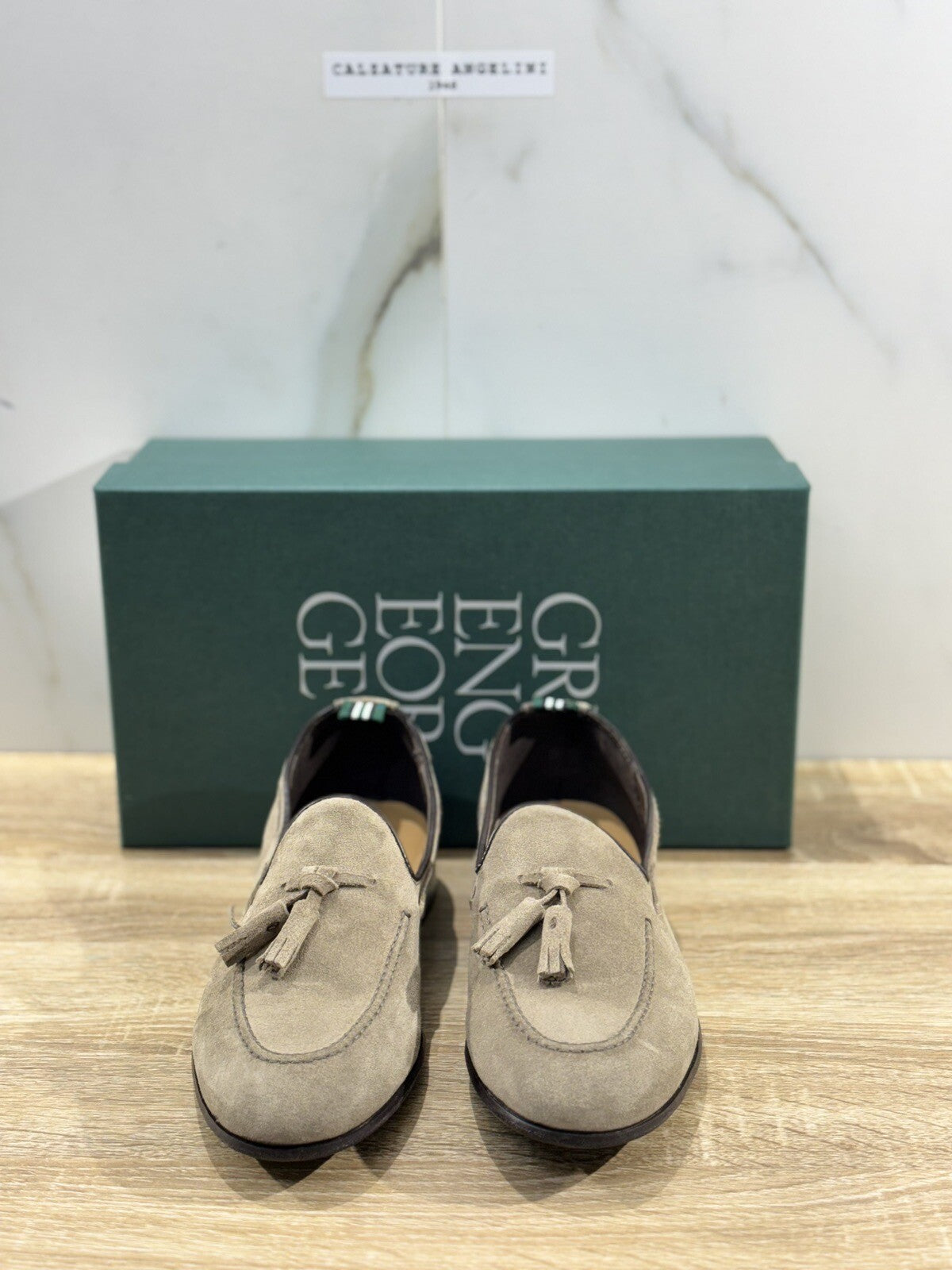 Green George Mocassino Uomo Nappine Suede Taupe Luxury Handmade Men 40.5