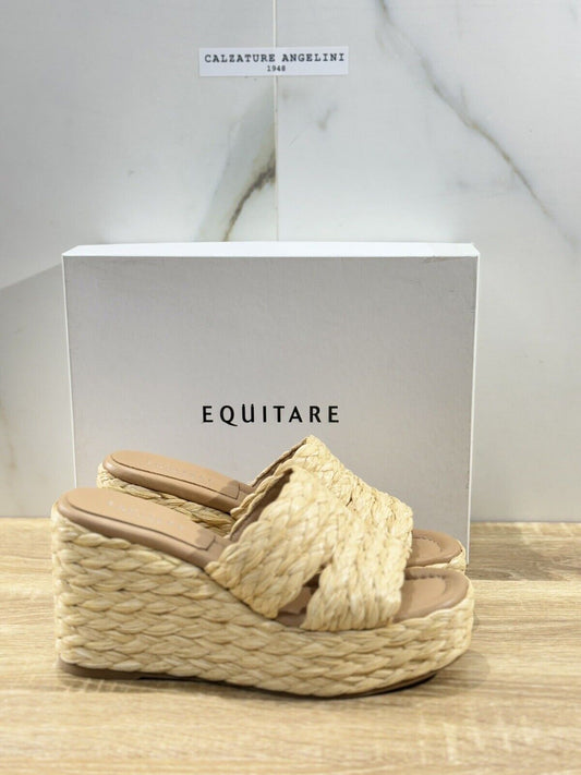 Equitare Sandalo Donna Habana Raffia Naturale  E Pelle Zeppa 37