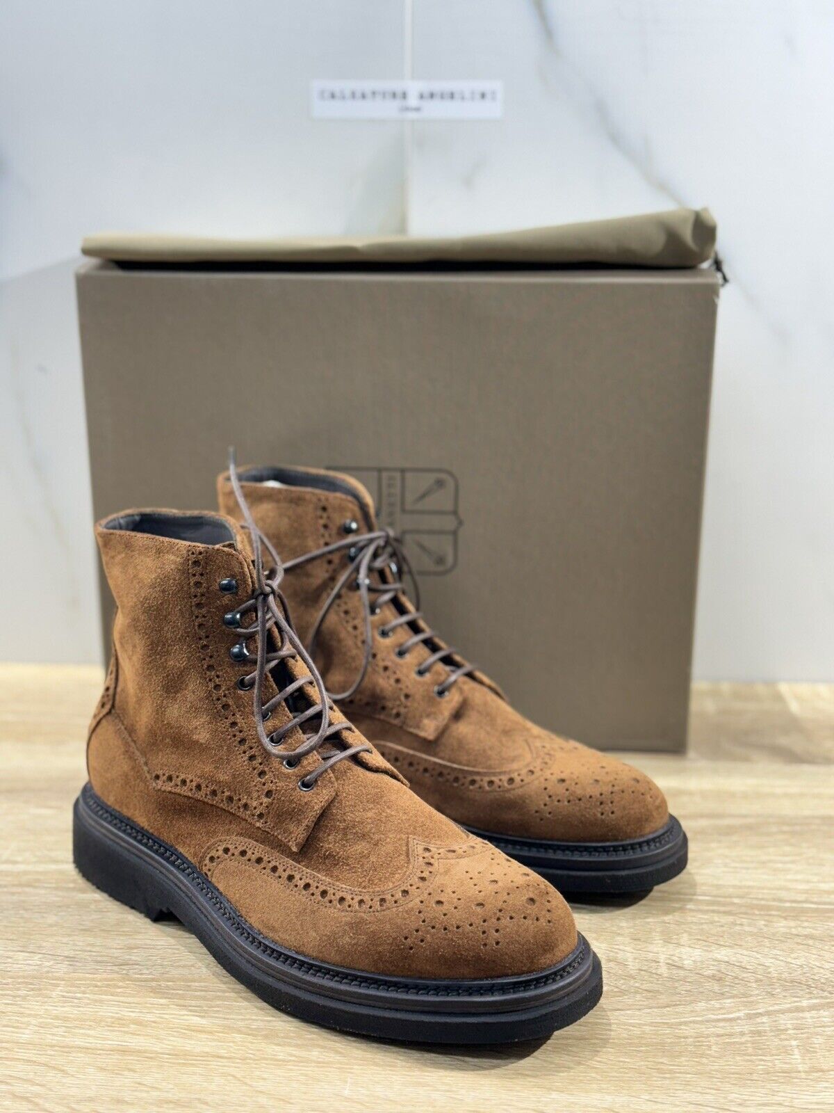 Pantanetti Polacchino Uomo Suede Cuoio Luxury Men Boot Handmade Pantanetti 41.5