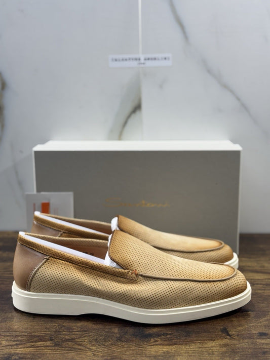 Santoni Mocassino Summer Walk Pelle  Light Brown Luxury Santoni Scarpe Uomo 46