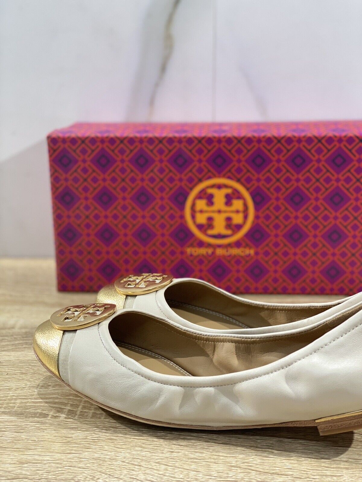 Tory Burch Minnie Cap Toe Ballet In Pelle Latte Luxury Woman Shoes 37.5