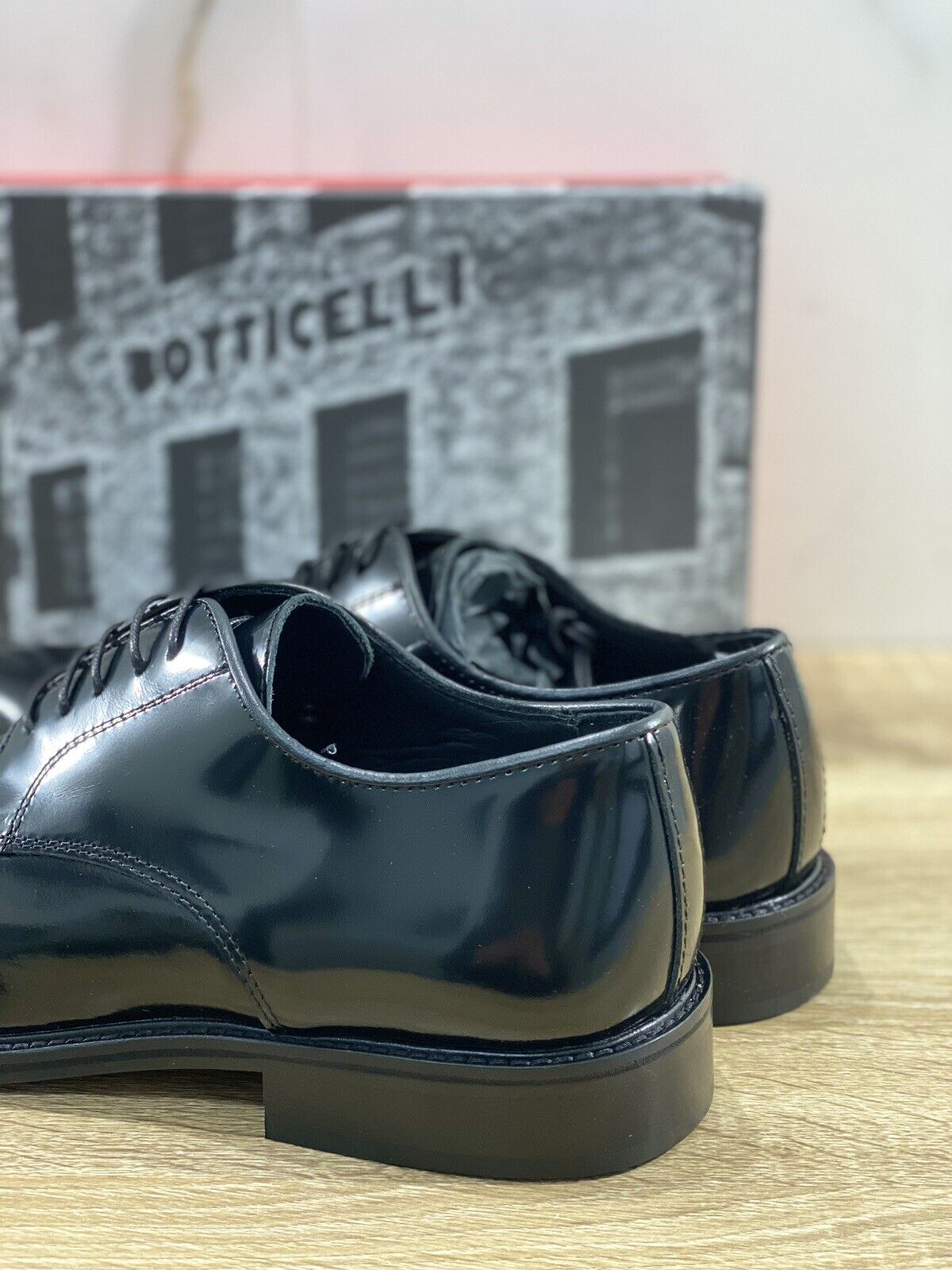 Botticelli Scarpa Uomo Derby In Pelle Nera Polish Binder Fondo Cuoio 44