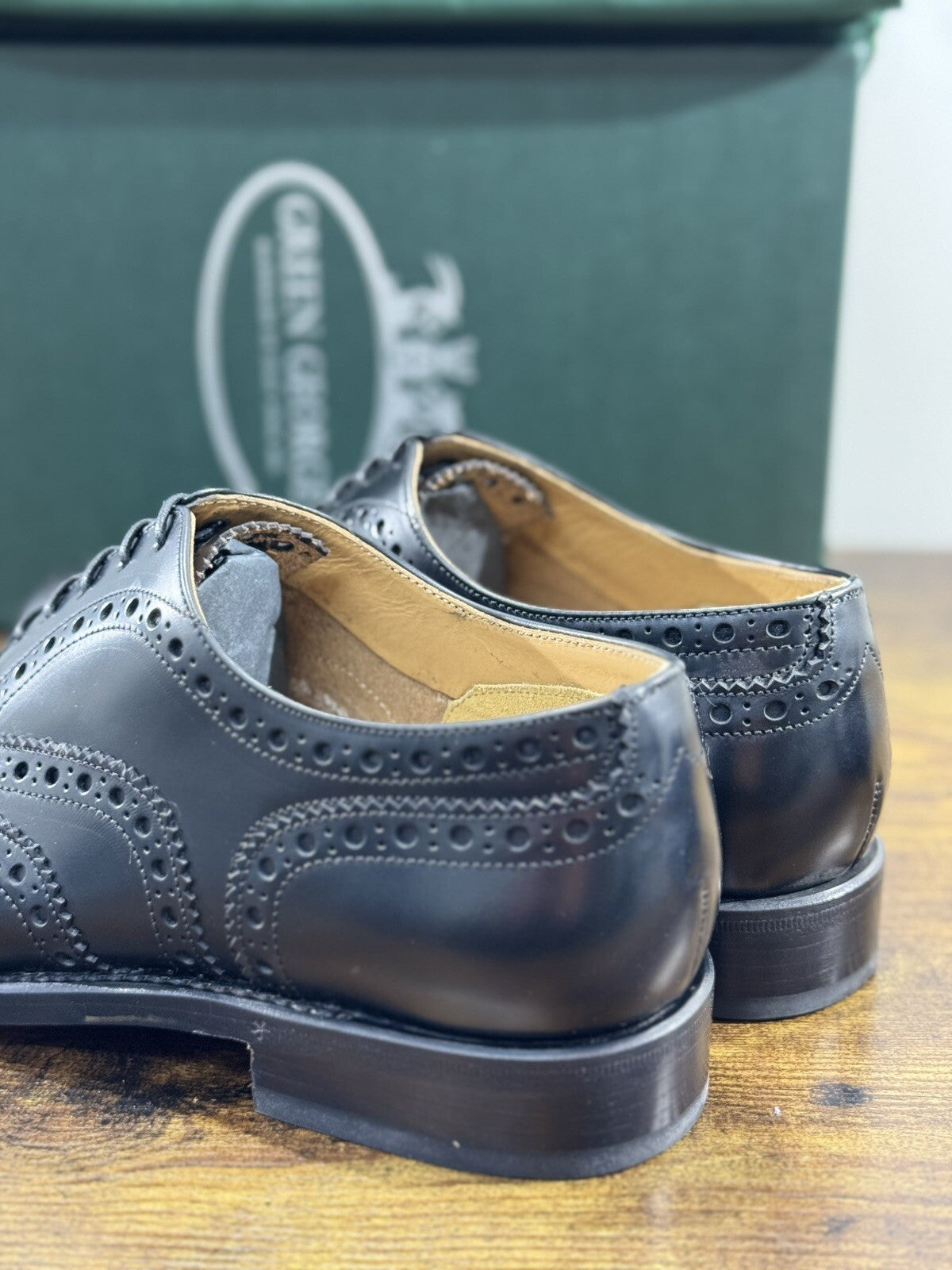 Green George derby   Brogue Nero  Pelle  luxury men  Doppio Cuoio 40.5