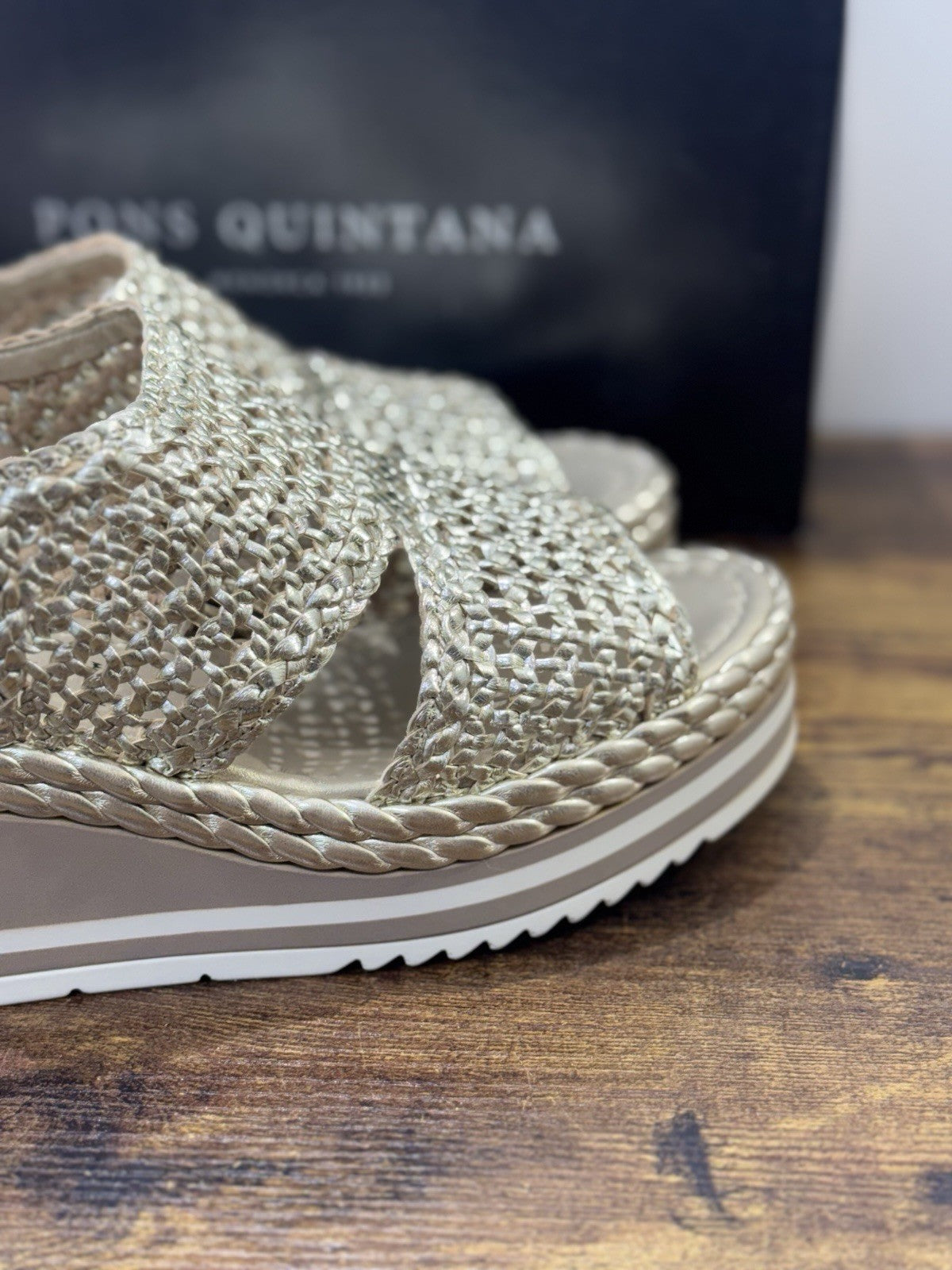 Pons Quintana Sandalo Padova  Donna   Pelle Platino      Handmade Con Zeppa 41