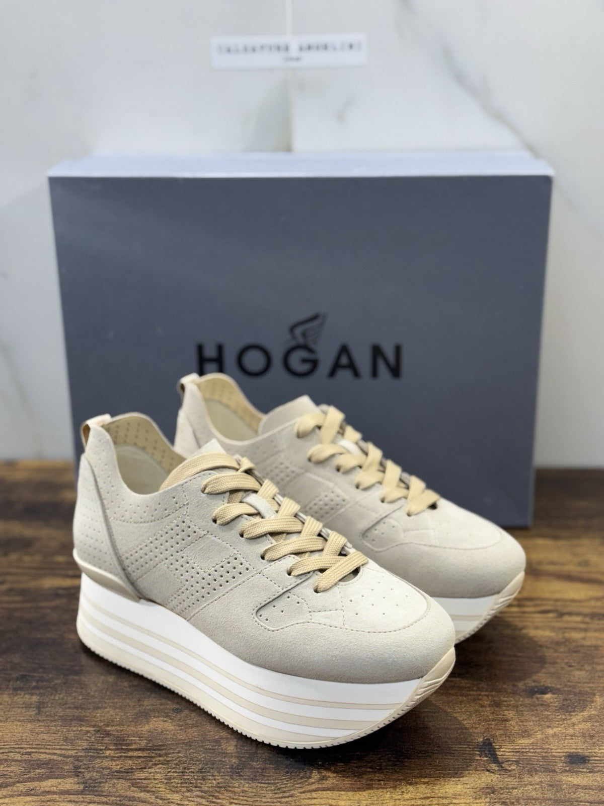 Hogan H283 Sneaker Zeppa Suede Beige Casual Hogan Donna 37