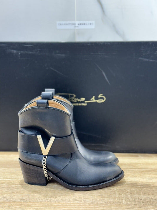 Via Roma 15 Stivale Texano  Donna Pelle  Nero Luxury Boot Woman 37