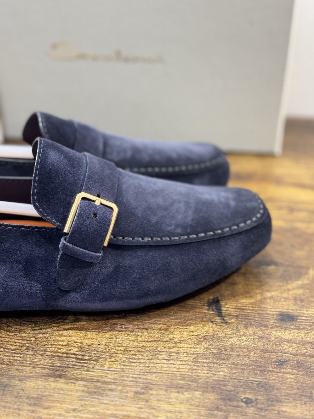 Santoni Mocassino Driver Suede Blu Luxury Santoni Scarpe Uomo 43