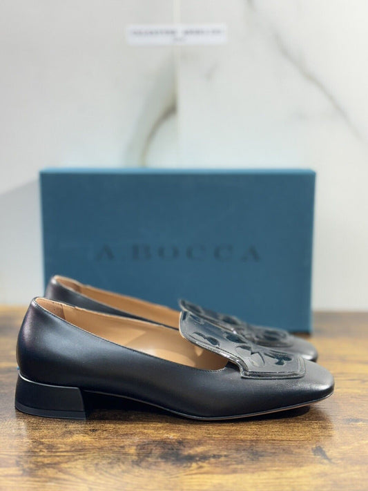 A.Bocca Two For Love Mocassino Donna Pelle  Nero   Tacco Luxury Handmade 39