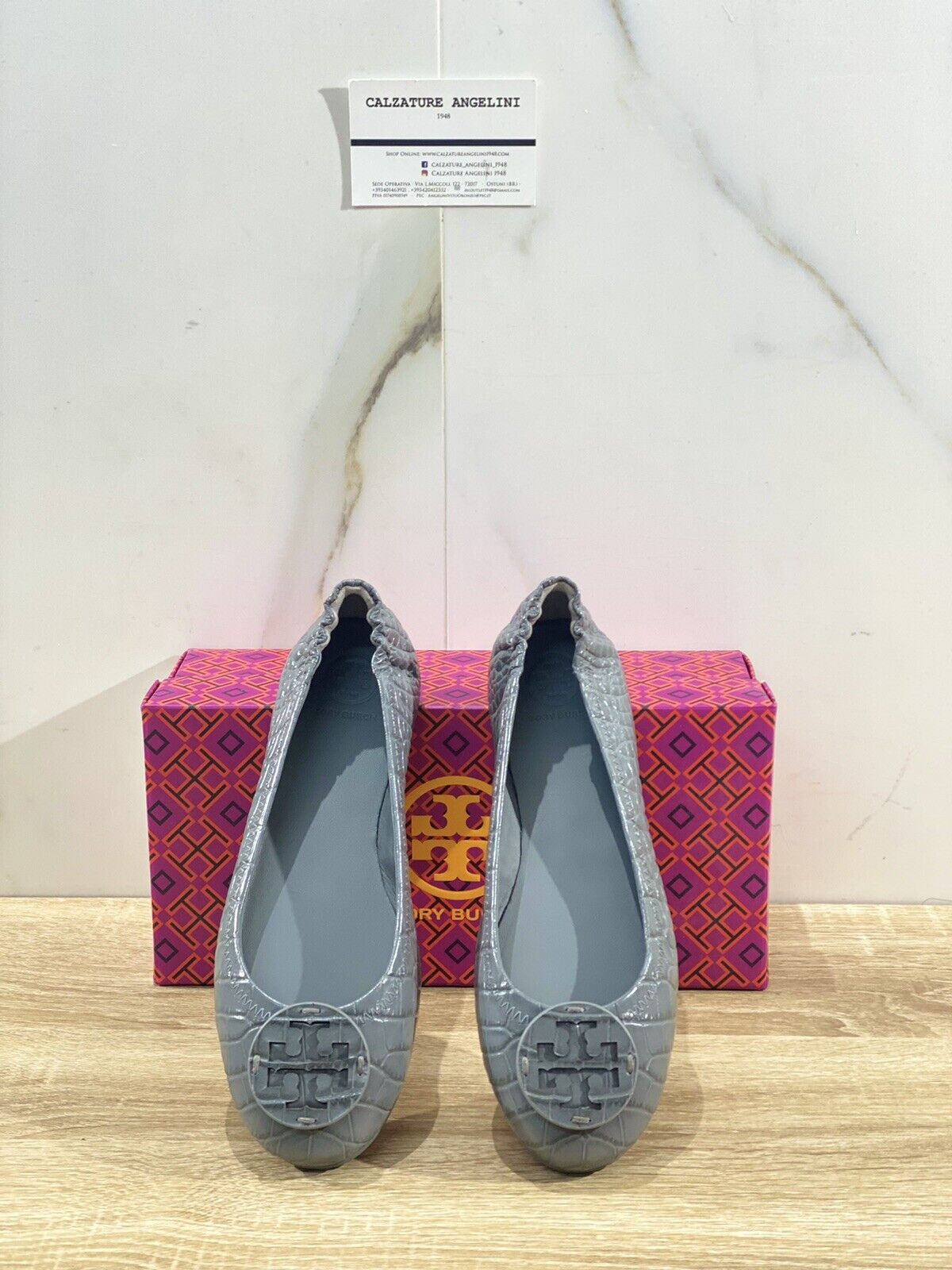 Tory Burch Minnie Travel Ballet In Pelle Soft Croco Grey Luxury Woman Shoe 36