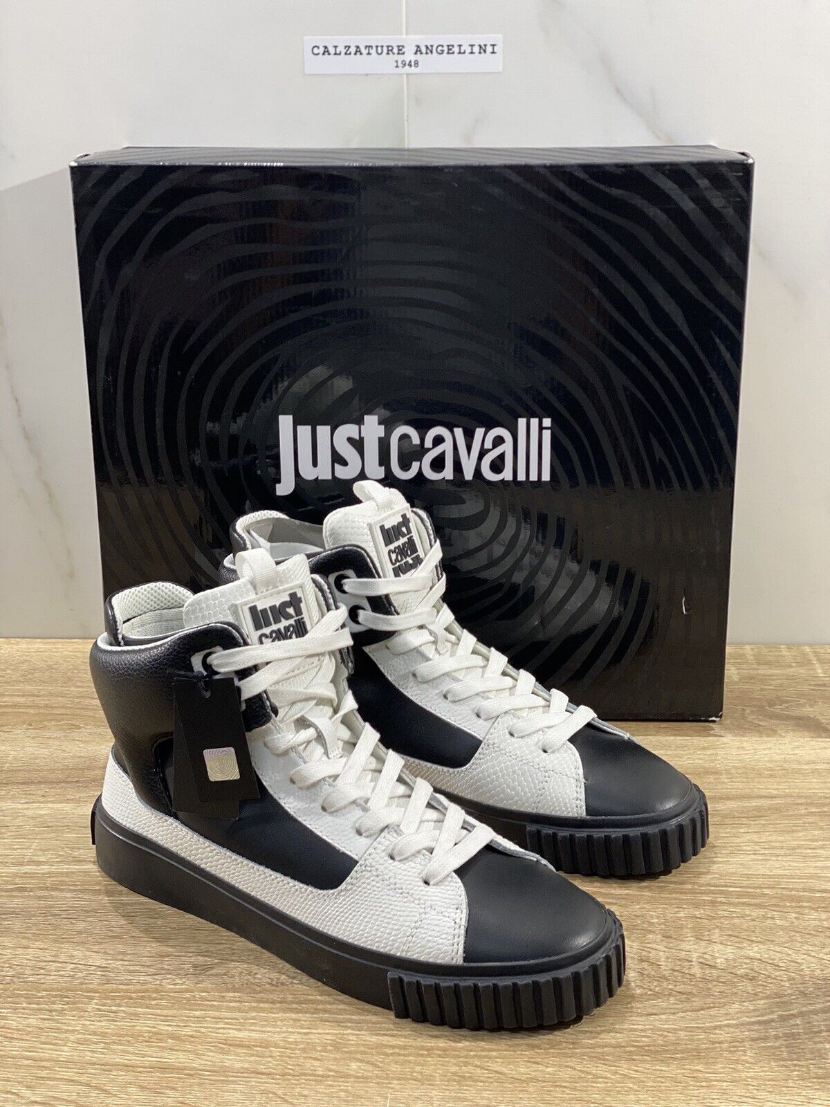 Just Cavalli Sneaker Uomo High Top Pelle Nera Casual Shoes Men 41