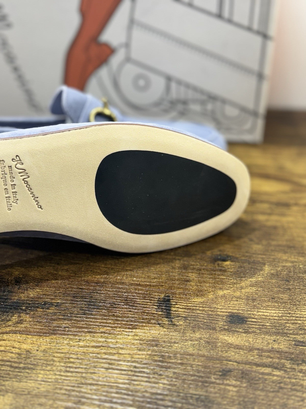 Il Mocassino Tasca Scarpa Suede Light Blu 100% Fatta In Italia Mocassino Uomo 44