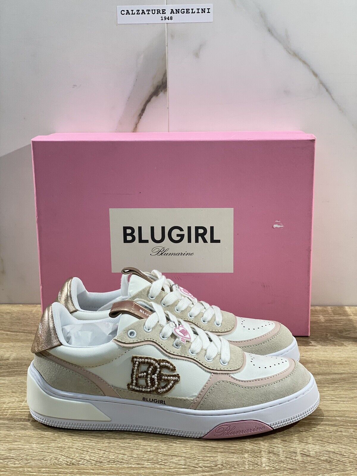 Blugirl Blumarine Donna sneaker Wow Pelle Skin Rose casual shoes woman 39