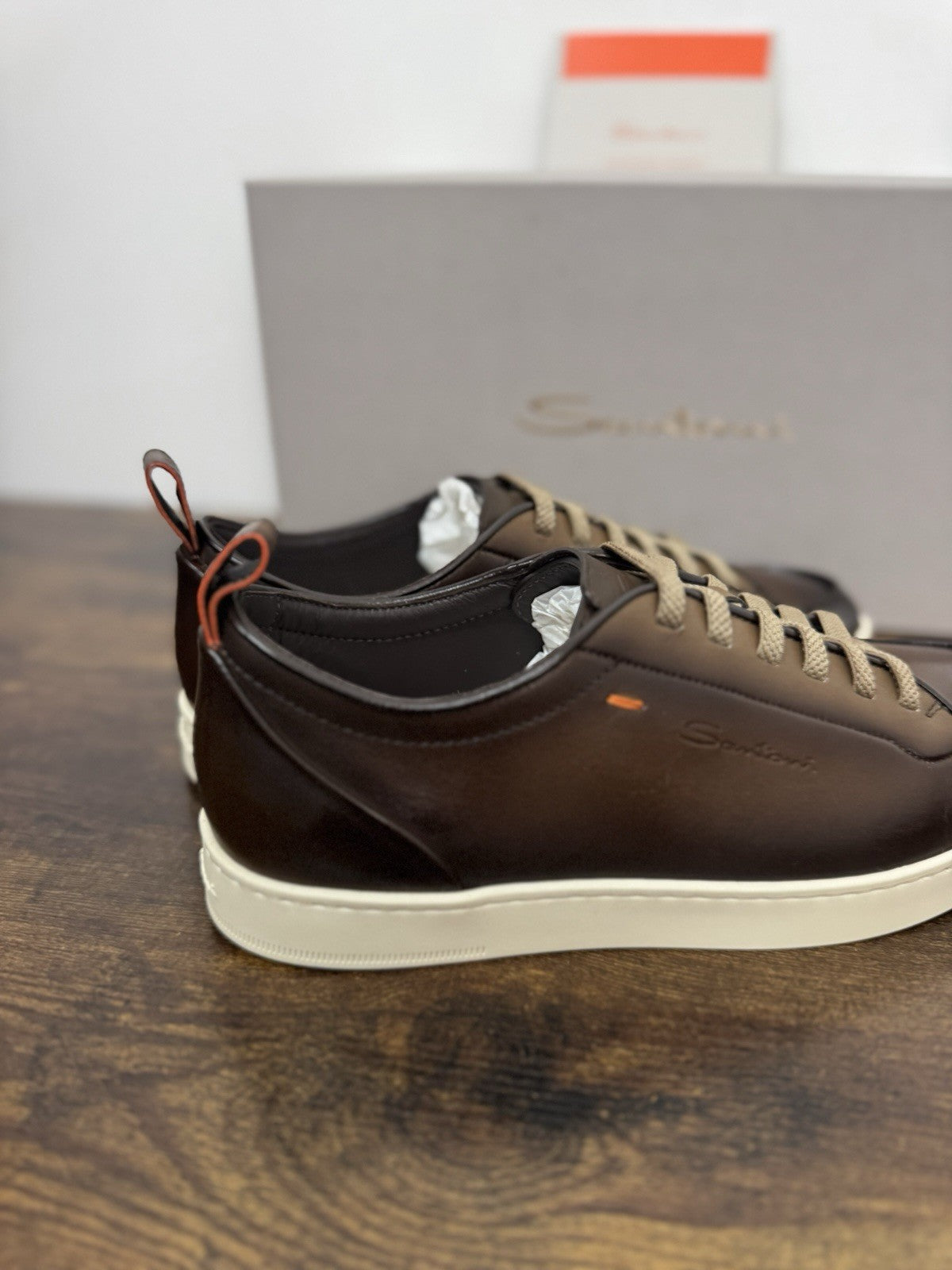 Santoni Sneaker Pelle Marrone Anticata A Mano   Luxury Scarpa Santoni Uomo 39.5