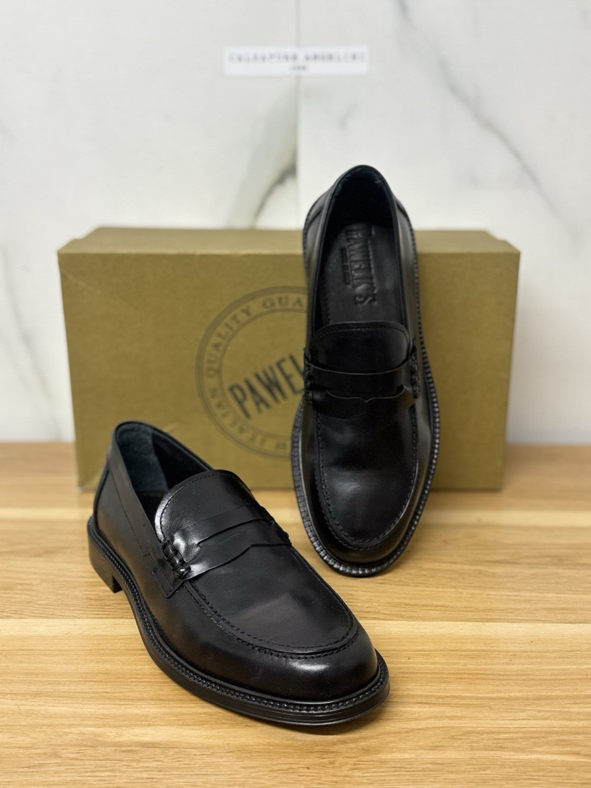Pawelk’s Mocassino    Pelle Nero       Hand   Made  In Italy   Uomo 39