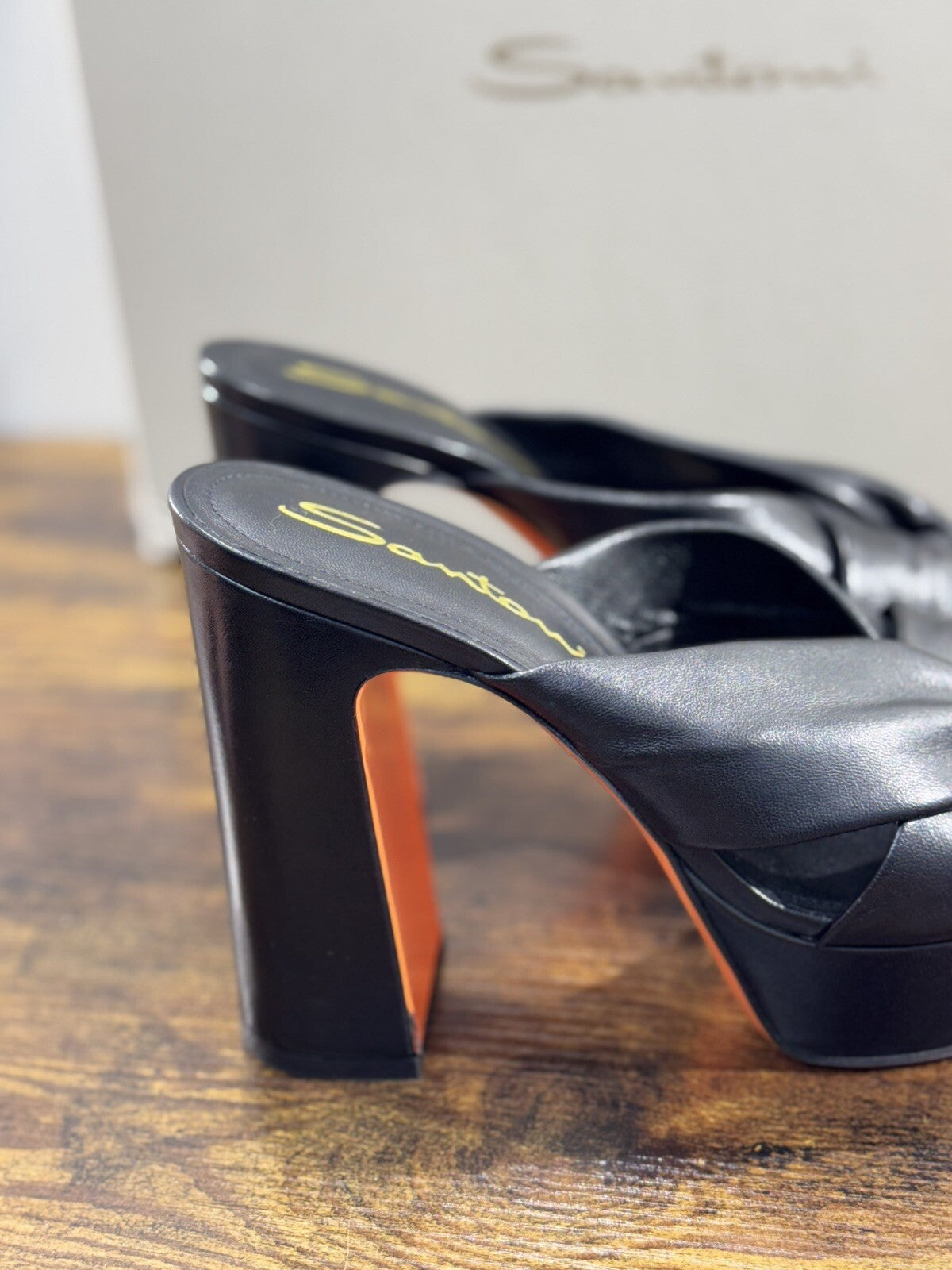 Santoni Sandalo Donna In Pelle Nero  Super Soft Luxury Woman Shoe 39