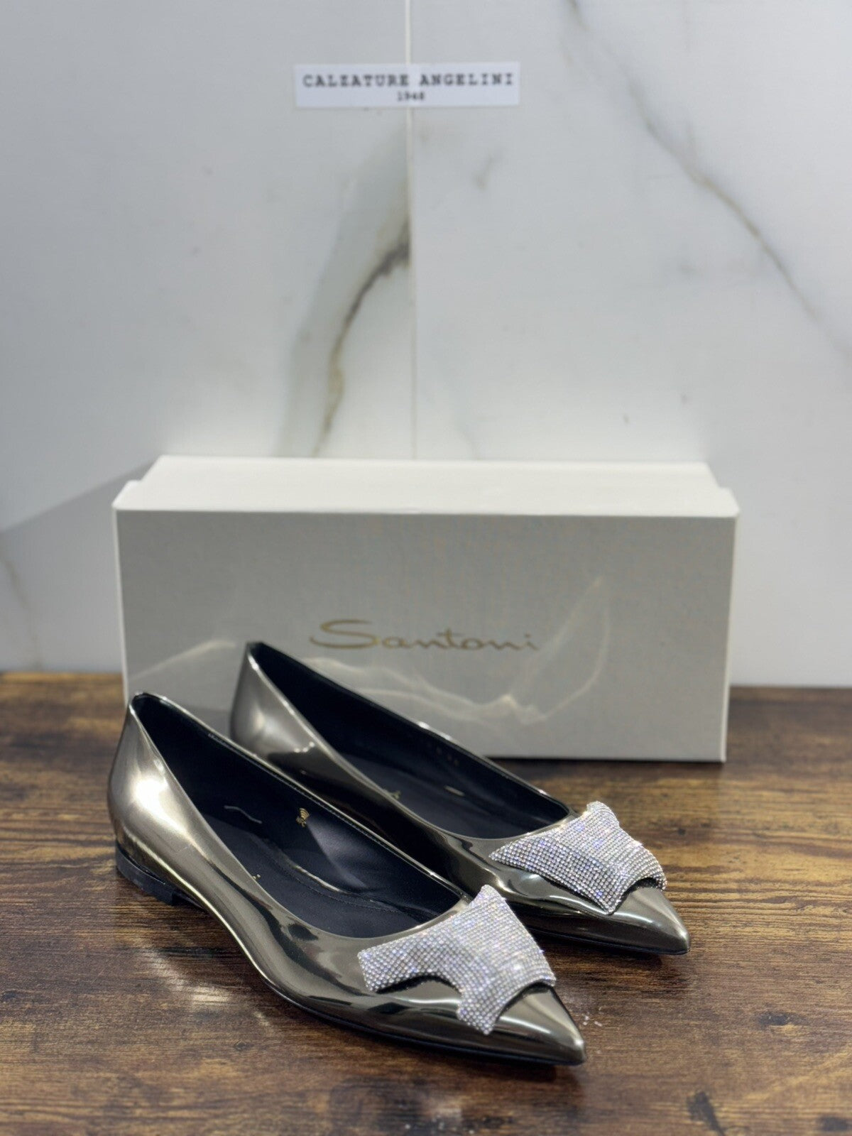 Santoni Ballerina   Donna Pelle Silver    Luxury  Woman Santoni Shoes 38