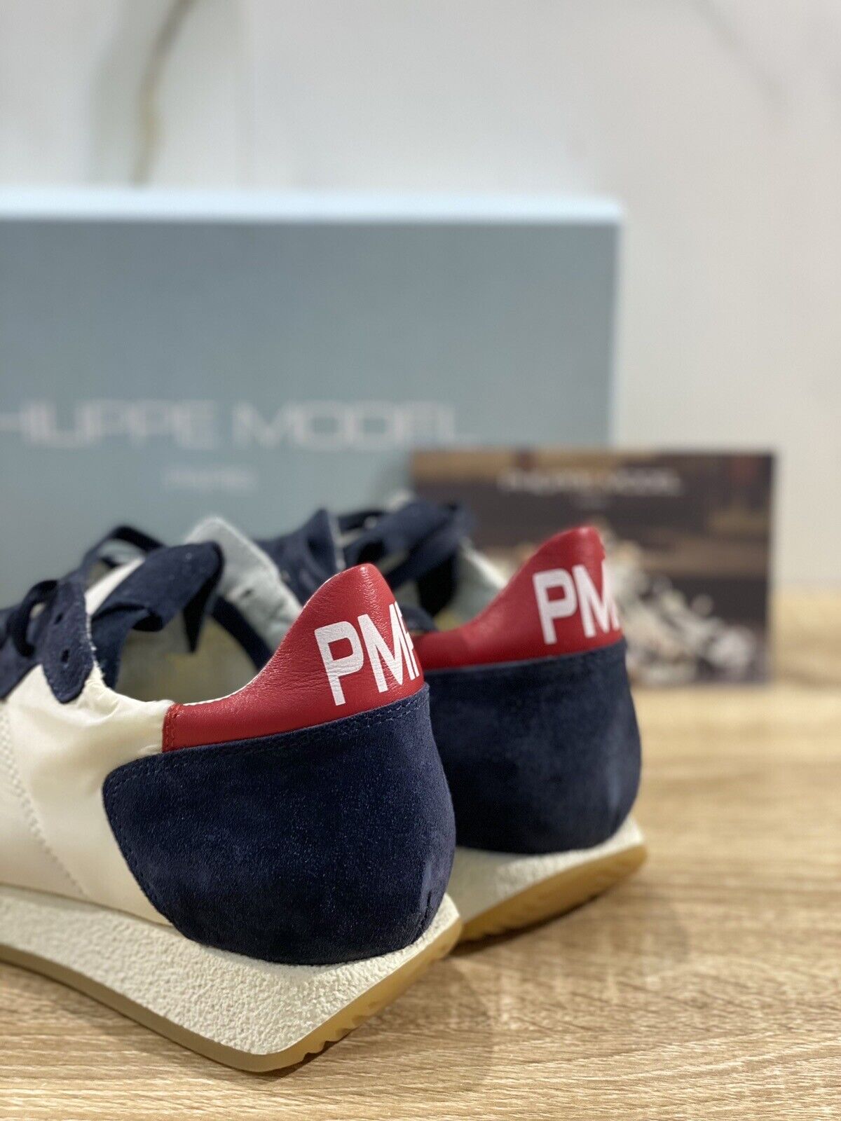 Philippe Model Monaco Vintage Sneaker Uomo Suede Blu Red 45