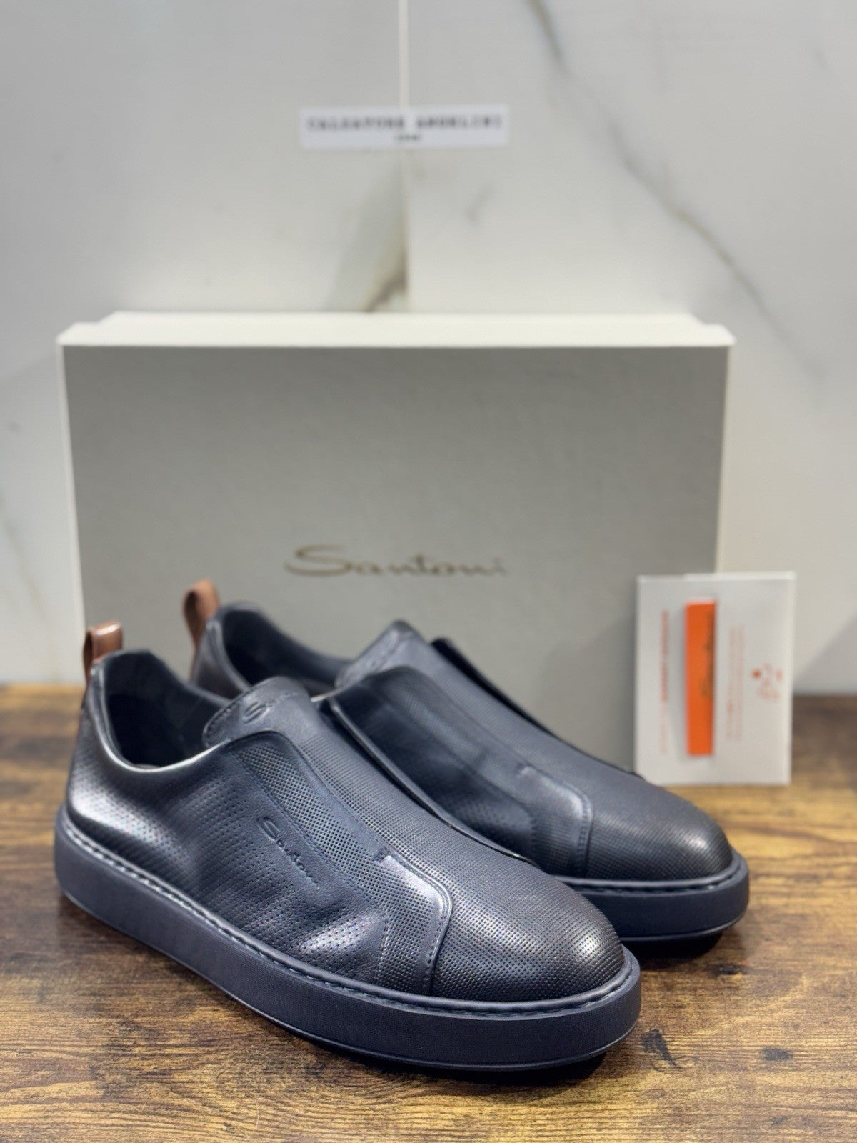 Santoni Sneaker No Lace Pelle Blu Icon Santoni Scarpe Uomo 42.5