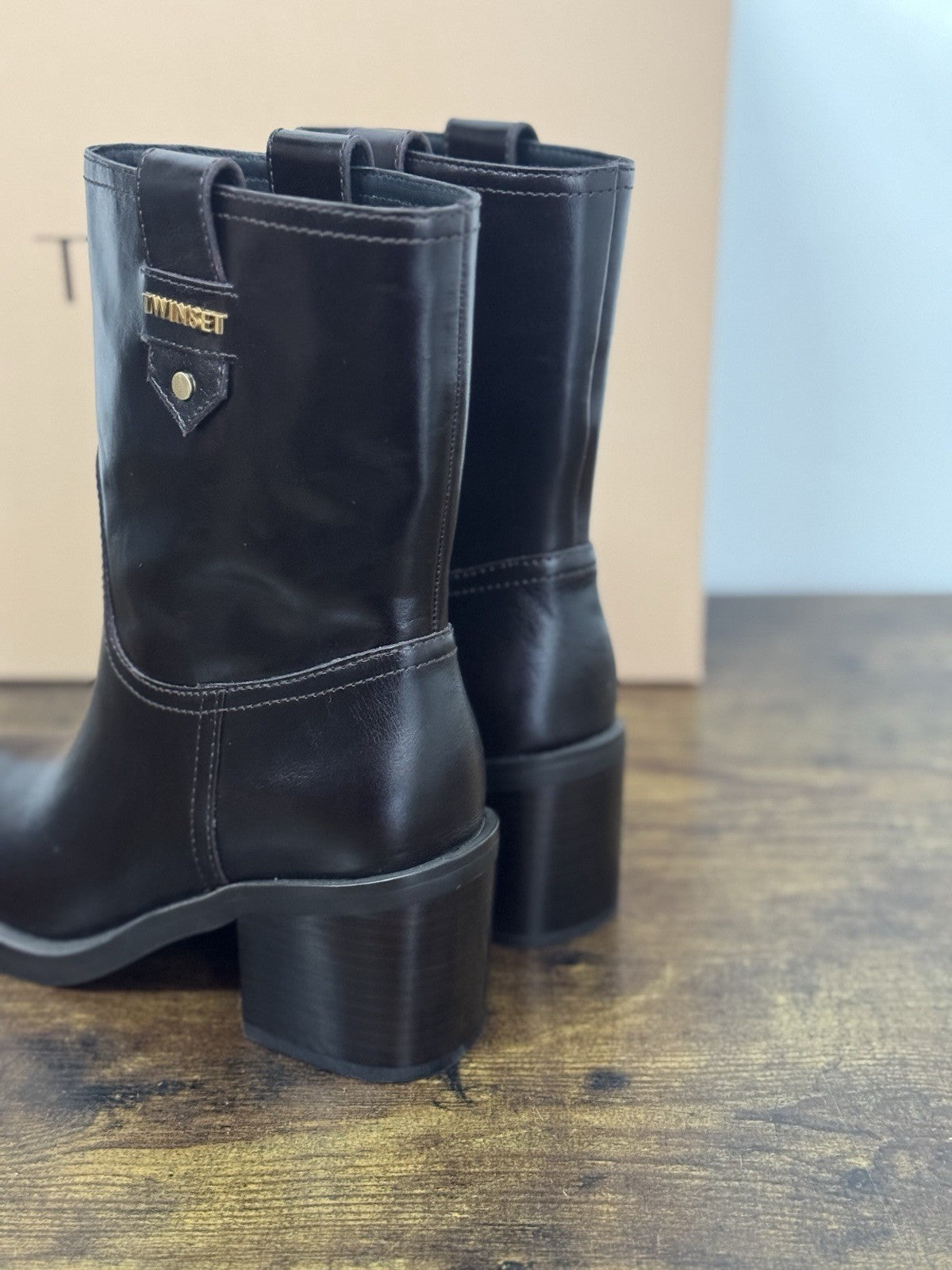 Twin Set Stivaletto Pelle Coffe Con Tacco Casual Boot Donna 39