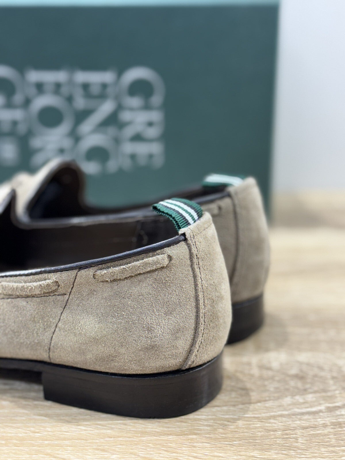 Green George Mocassino Uomo Nappine Suede Taupe Luxury Handmade Men 40.5