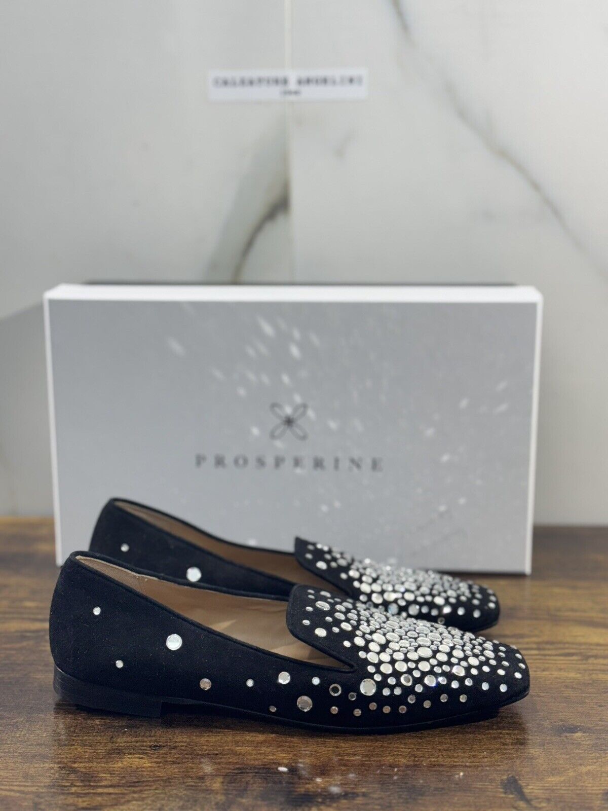 Prosperine mocassino donna in Nero Strass Velluto luxury made in italy 37