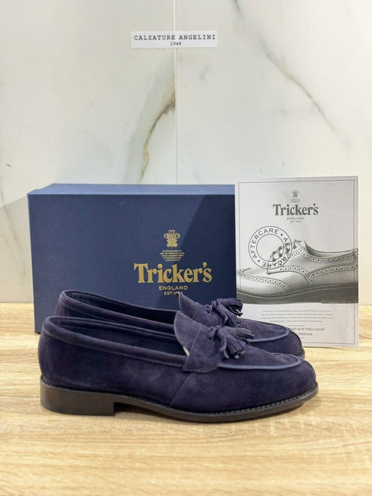 Tricker’s Tassel Loafers Tony Suede Castorino Blu Luxury Men Tricker’s 42.5