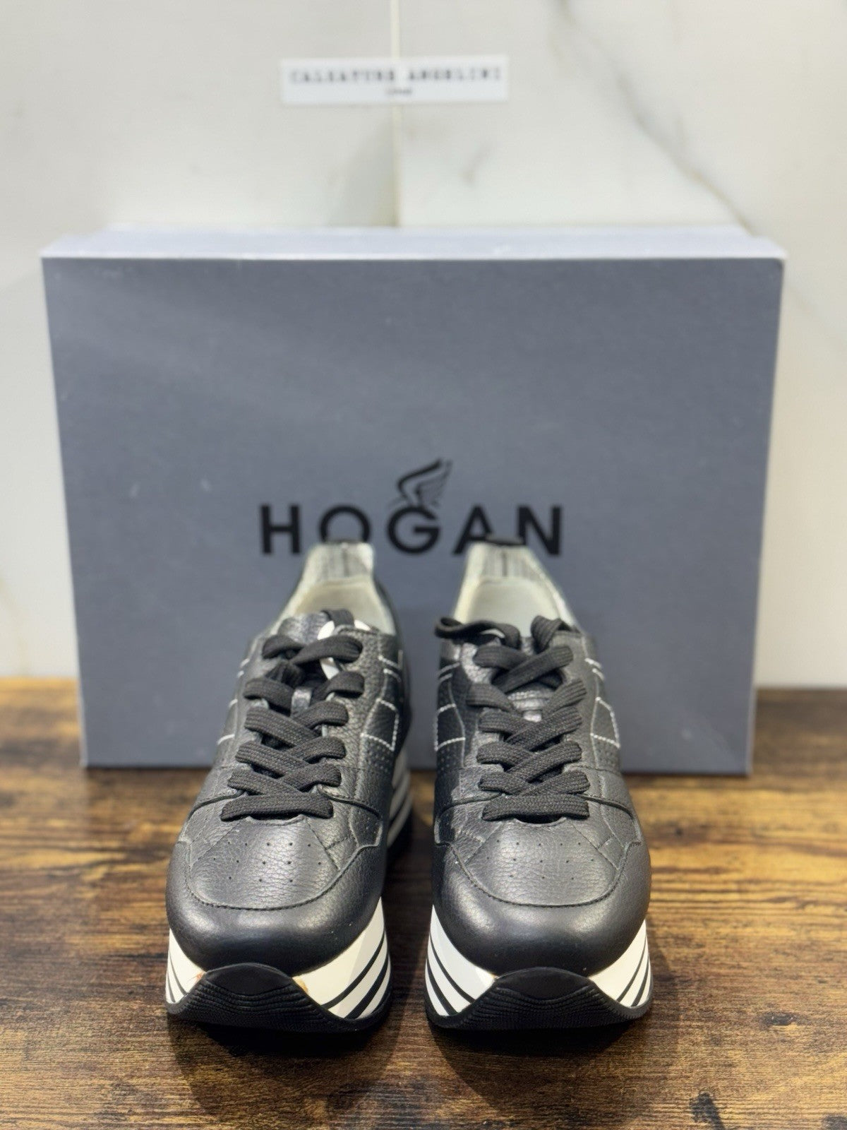 Hogan H283 Sneaker Zeppa Pelle Nero  Casual Hogan Donna 39