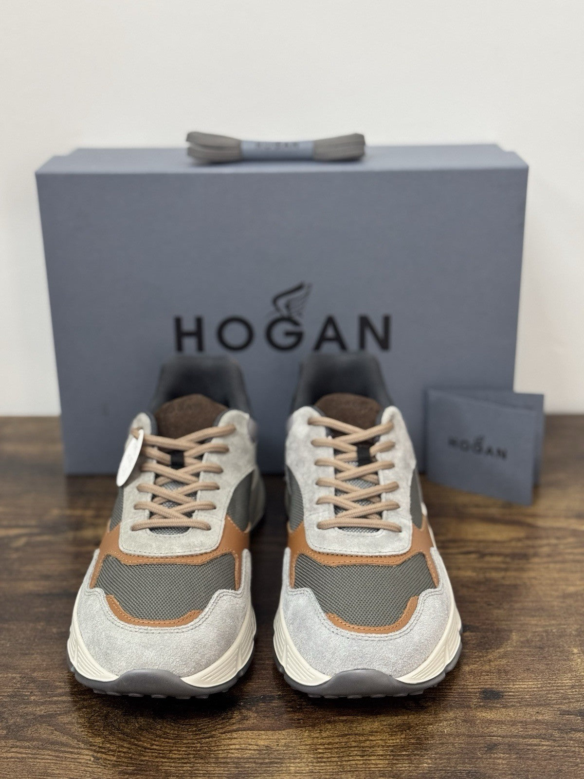 Hogan  Hyperlight Sneaker Pelle Grey Cuoio Memory Foam Luxury Hogan Uomo 42