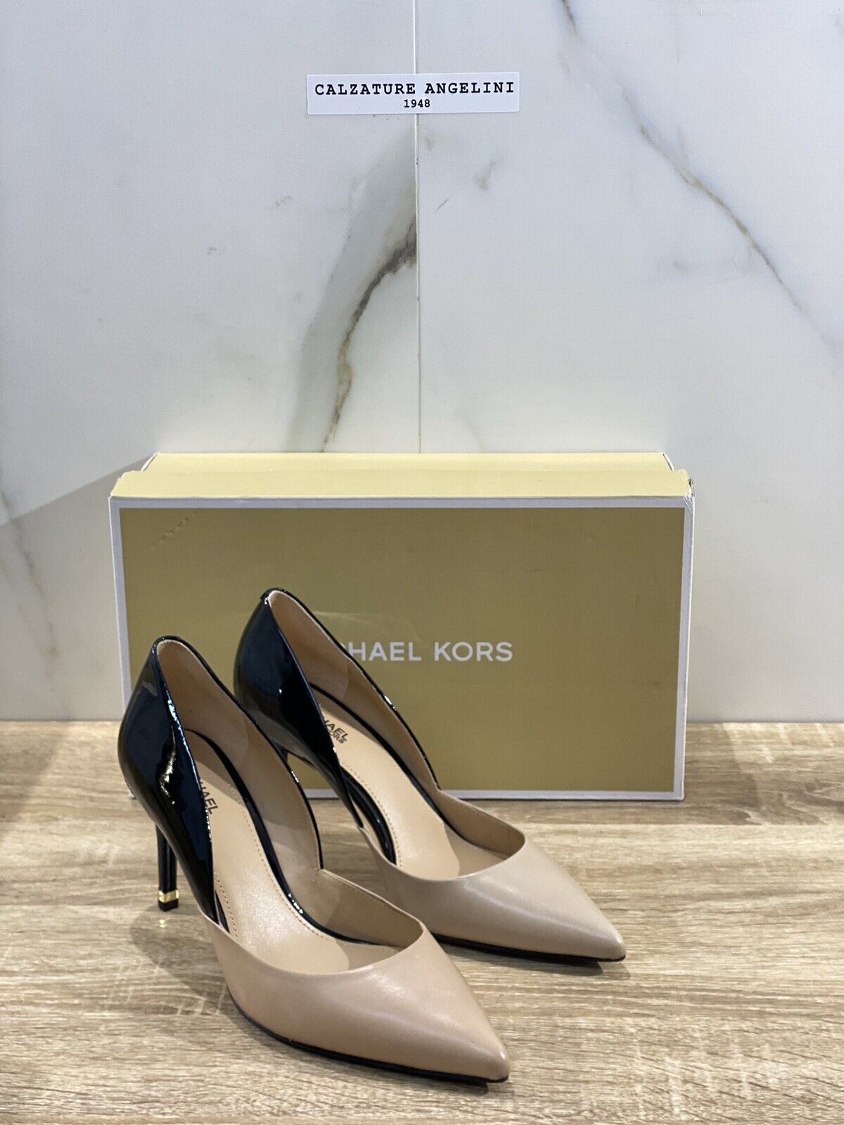 Michael Kors scarpa donna Ashby flex pump pelle nera beige con tacco 35