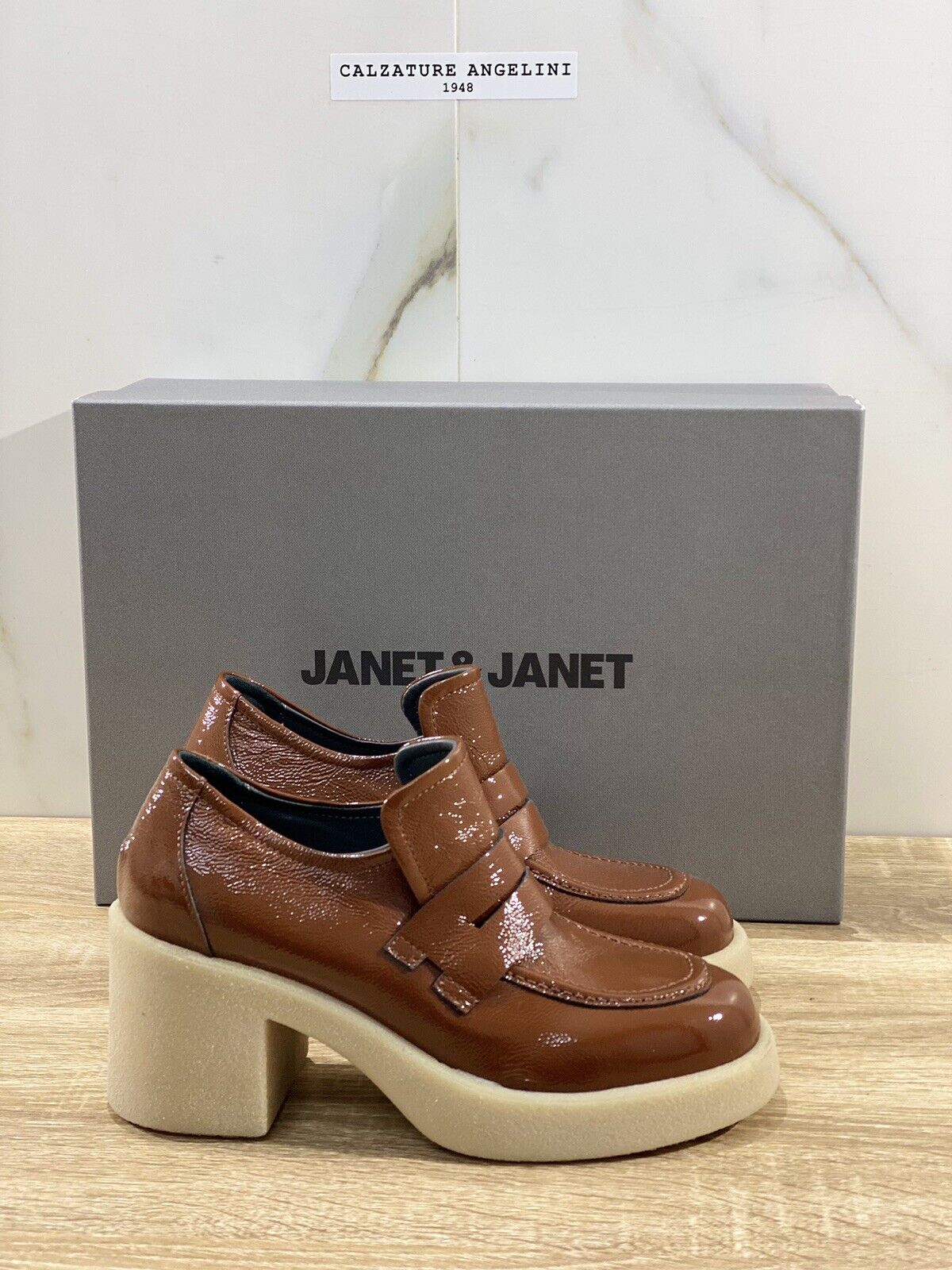 Janet & Janet Mocassino donna pelle cognac modello flora con tacco 40