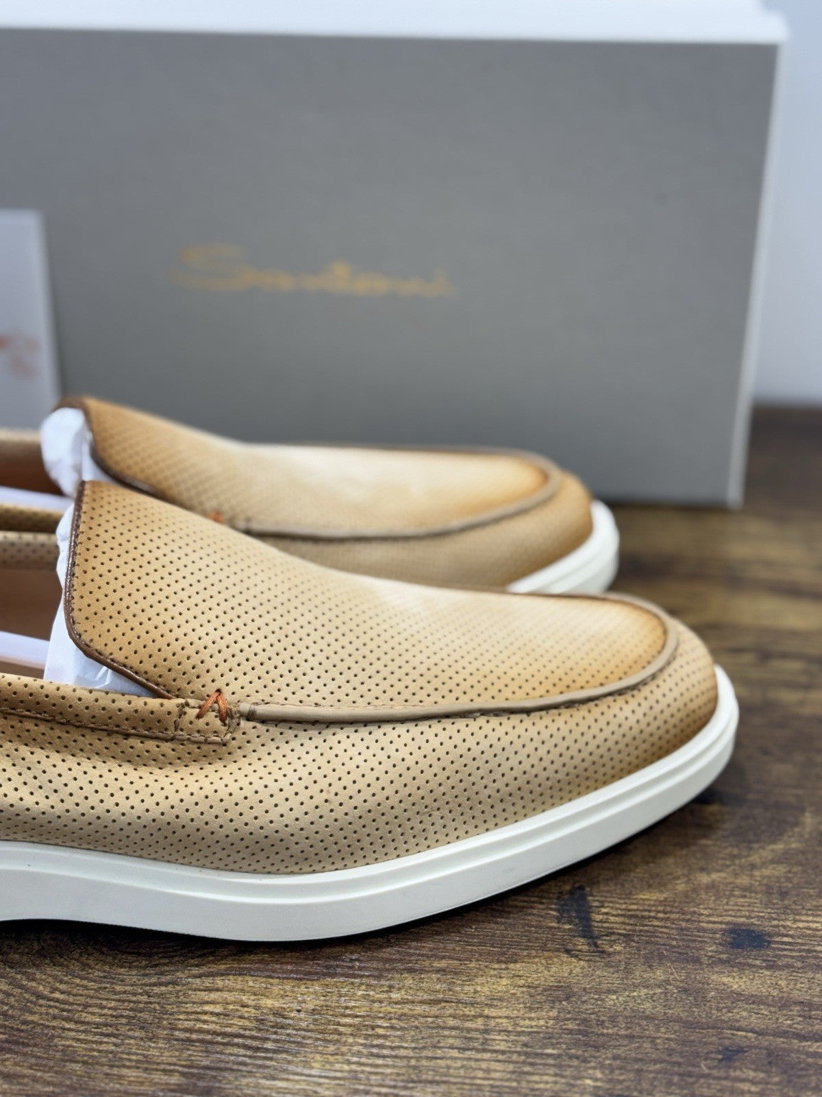 Santoni Mocassino Summer Walk Pelle  Light Brown Luxury Santoni Scarpe Uomo 46