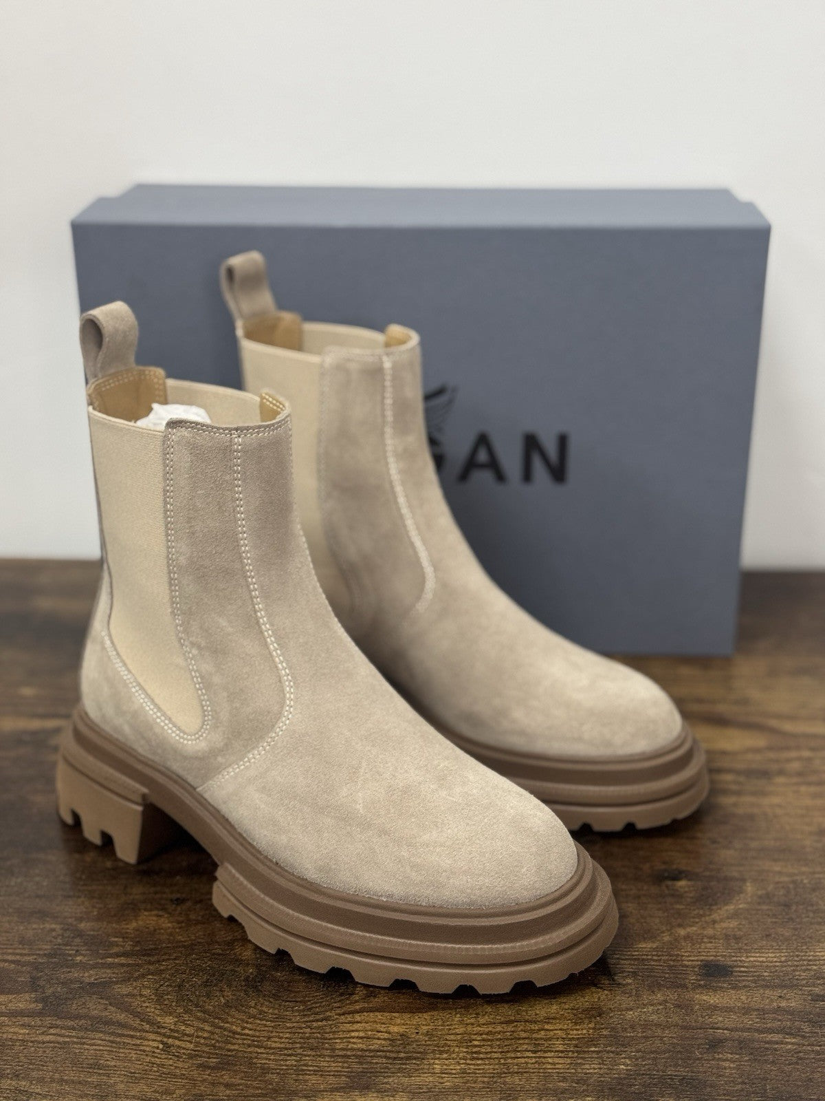Hogan H674 Chelsea  Boot Pelle Suede Beige  Extra Light Memory Foam Donna 36.5