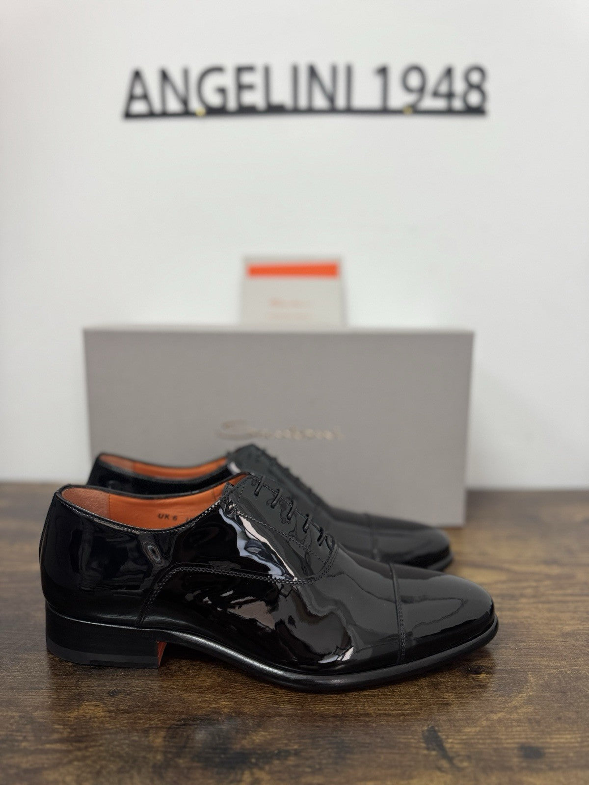 Santoni Oxford In Pelle Lucida Nero Luxury Santoni Scarpa Uomo 42.5