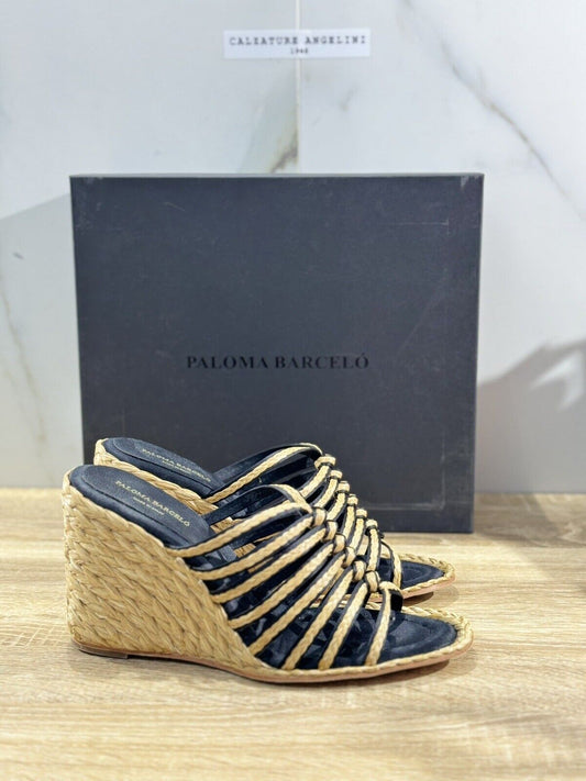 Paloma BARCELO’ Sandalo Donna Calie     Pelle Raffia  Nero Beige Luxury  38